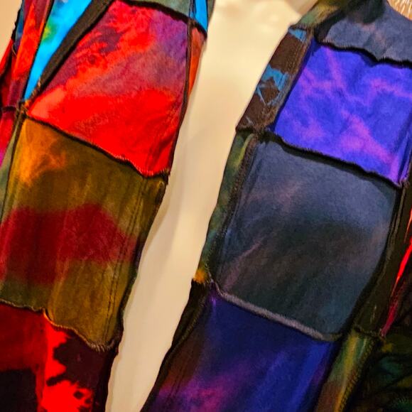 Patchwork Tie Dye Batik Long Cardigan Kimono OS NWT - Picture 4 of 12